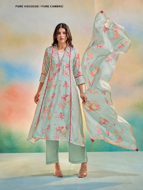 3 Piece Suit Set with Handwork Neck Design | KRISHNA TEXTILES MARKET