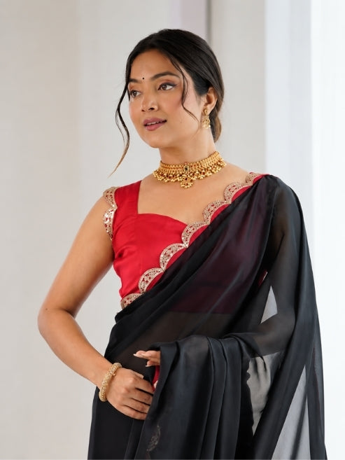 Festive Designer Ethnic Wear Saree With Georgette Silk And  Sequins Embroidered Pall