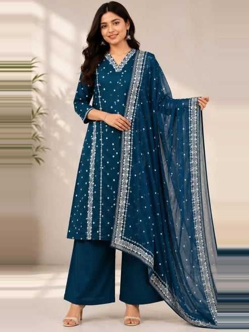 Jaipuri Pure Cotton 3 Piece Suit Set for Women