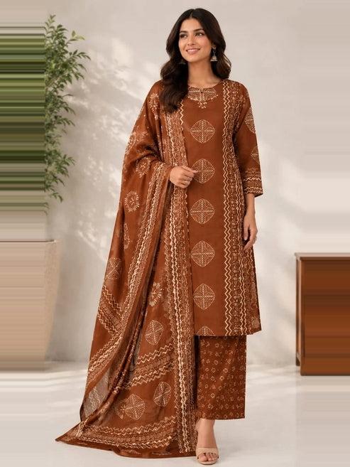 Jaipuri Pure Cotton 3 Piece Suit Set for Women