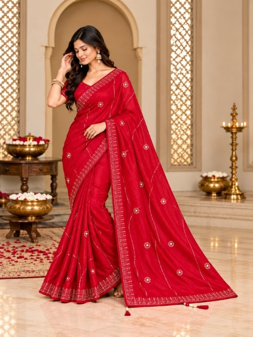 Premium Designer Embroidered Organza Silk Saree