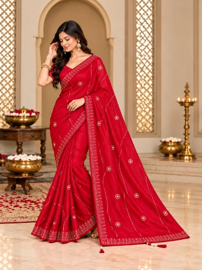 Premium Designer Embroidered Organza Silk Saree