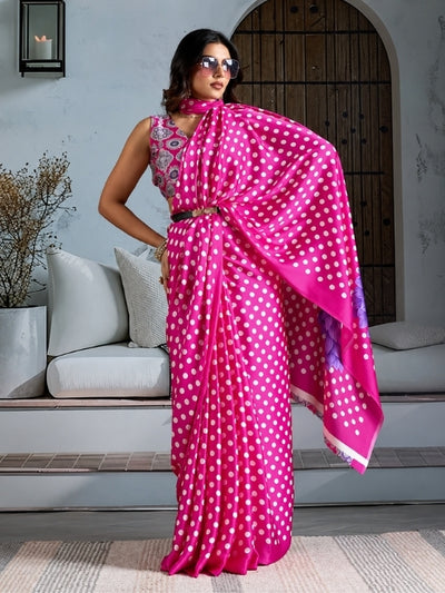 Premium Italian Silk Saree With Polka Dot & Floral Print Design