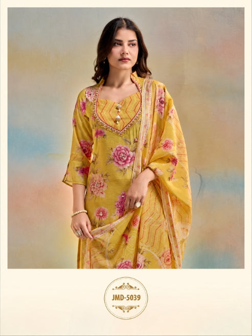 Premium Pure Viscose Pure Cambric 3 Piece Suit Set with Handwork Neck Design