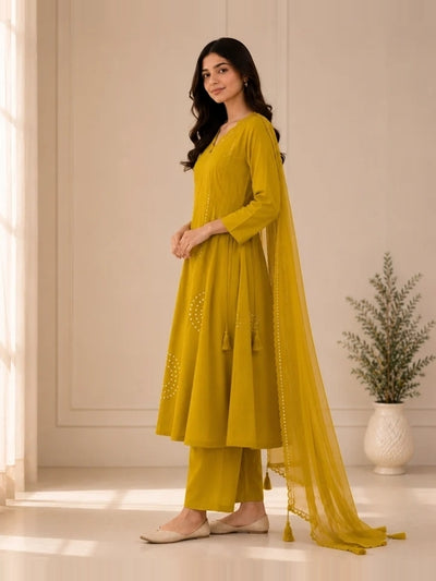 Pure Cotton Embroidered Anarkali Kurta set with mirror work