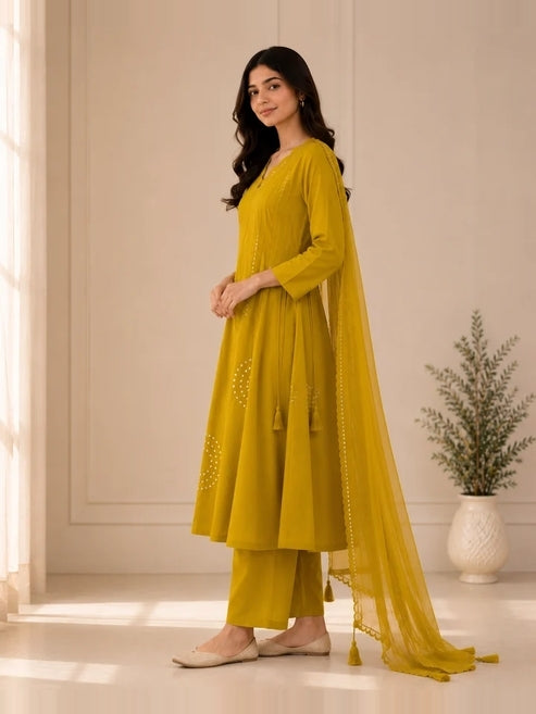 Pure Cotton Embroidered Anarkali Kurta set with mirror work